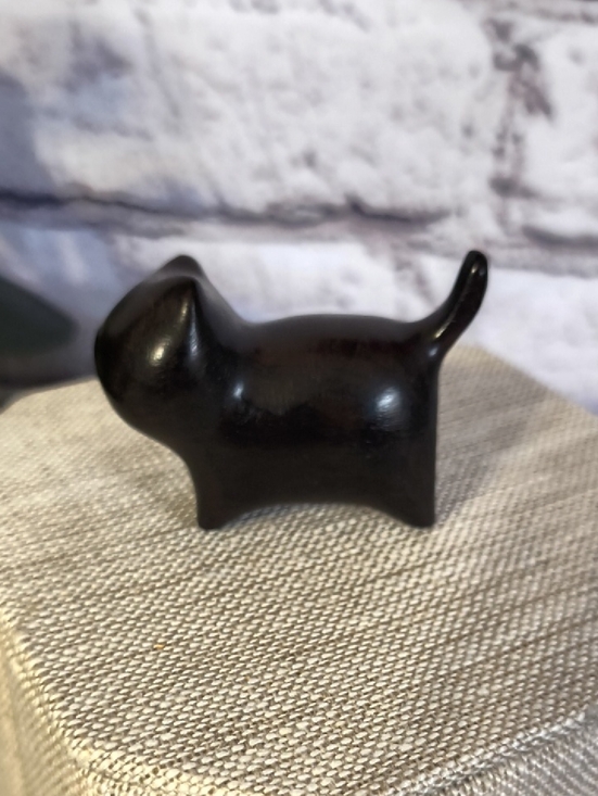 Handmade Other - Wooden hand carved kitty cat feline figurine statue in ebony wood